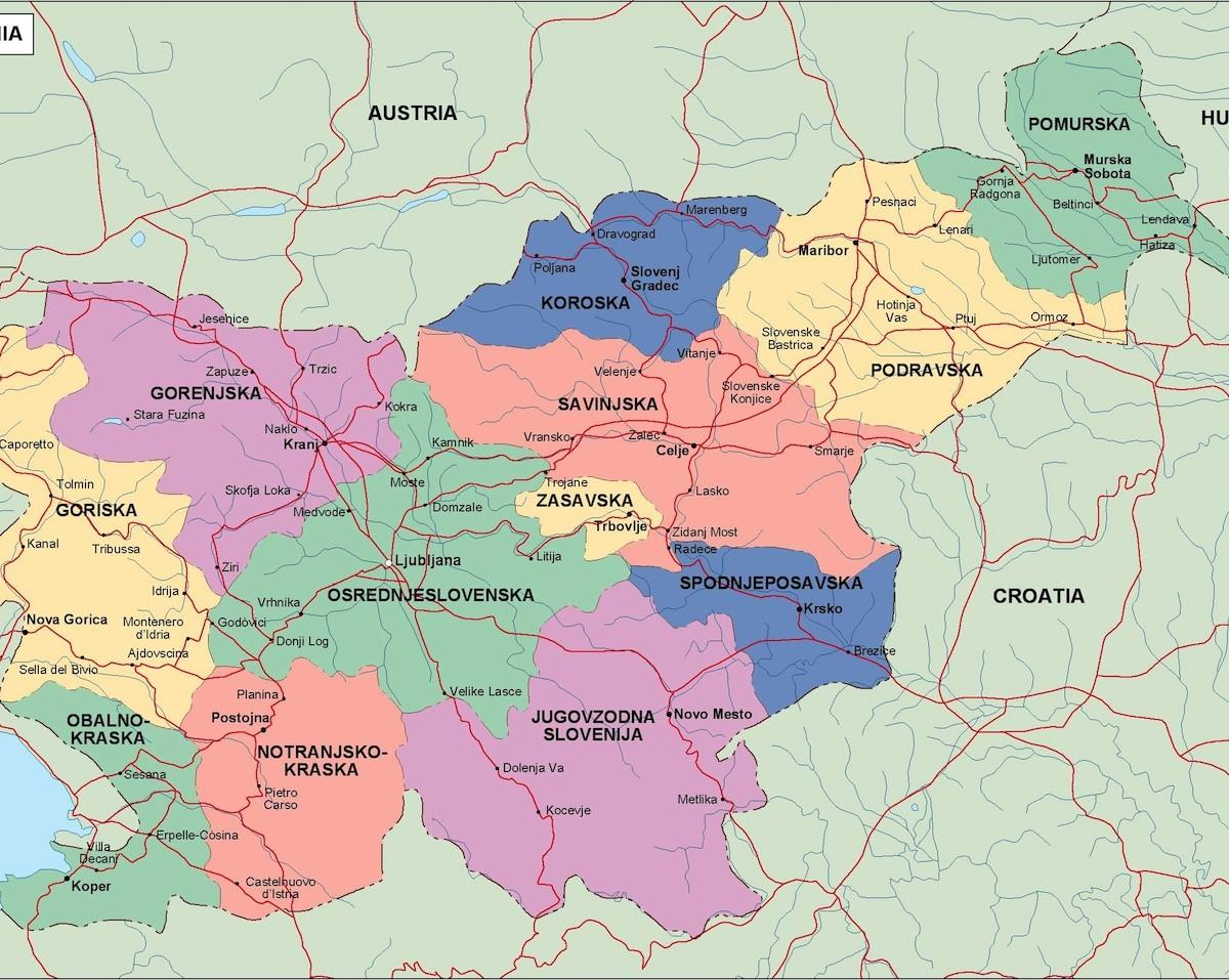 Slovenian poliittinen kartta - Kartta Slovenian poliittinen (Etelä-Euroopassa  - Eurooppa)
