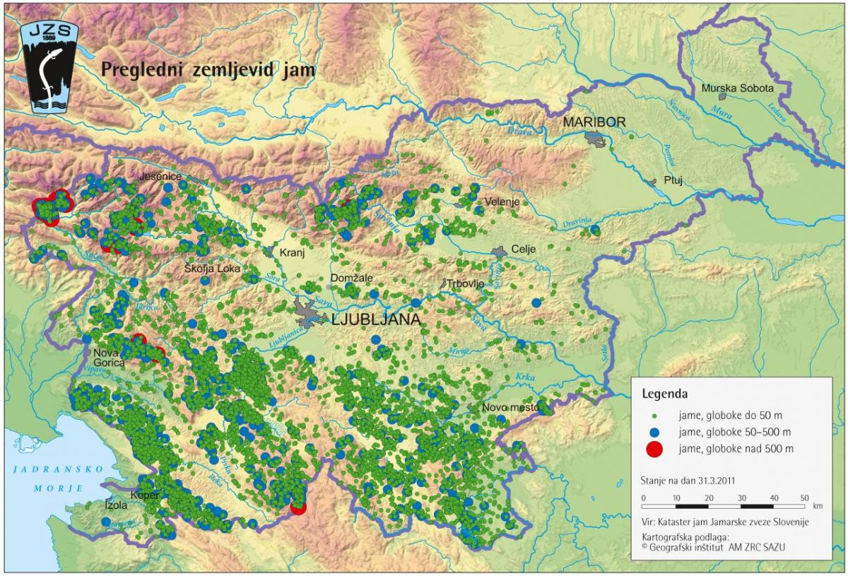 Kartta luolat Sloveniassa