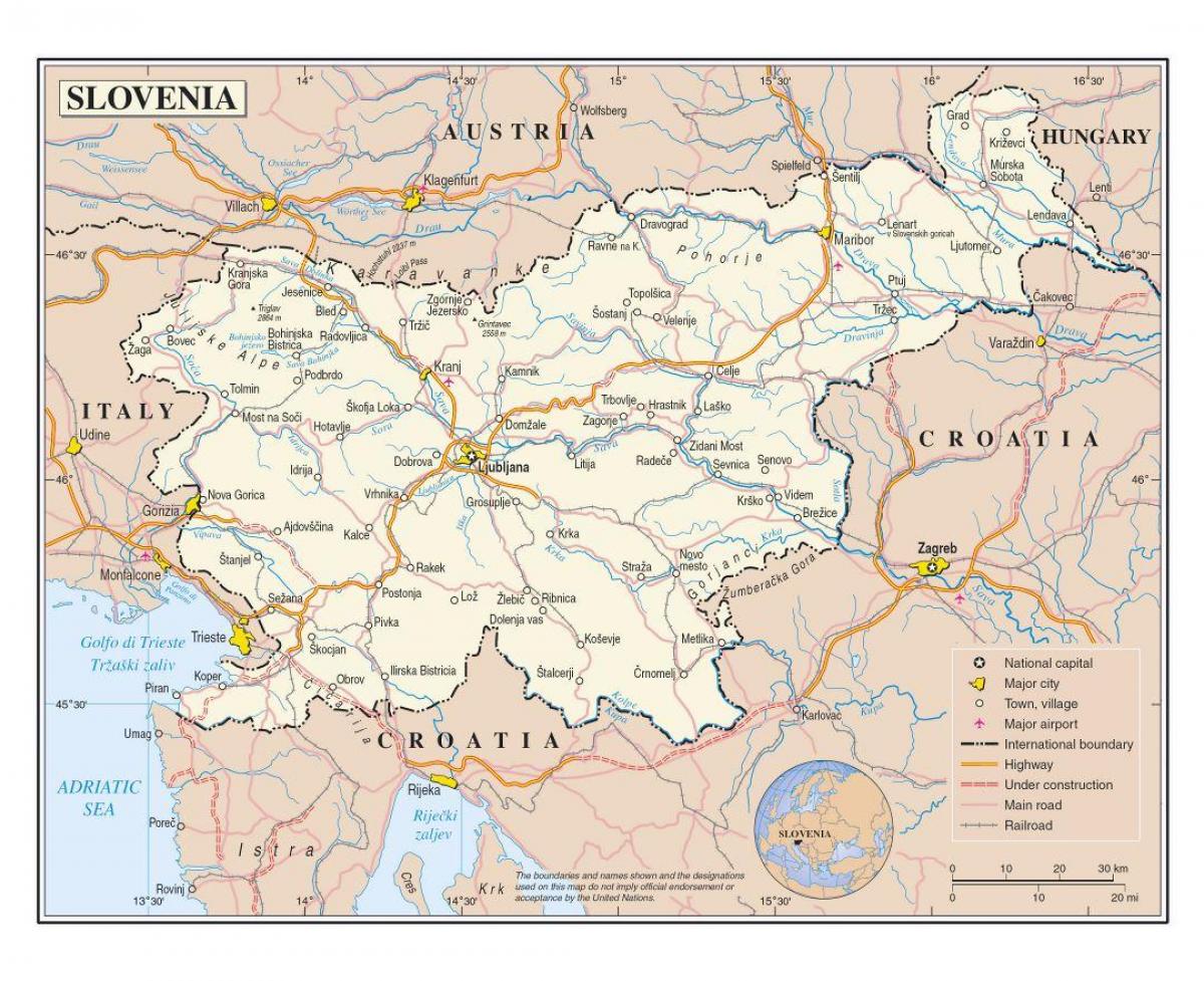 Kartta Slovenian kaupungeissa