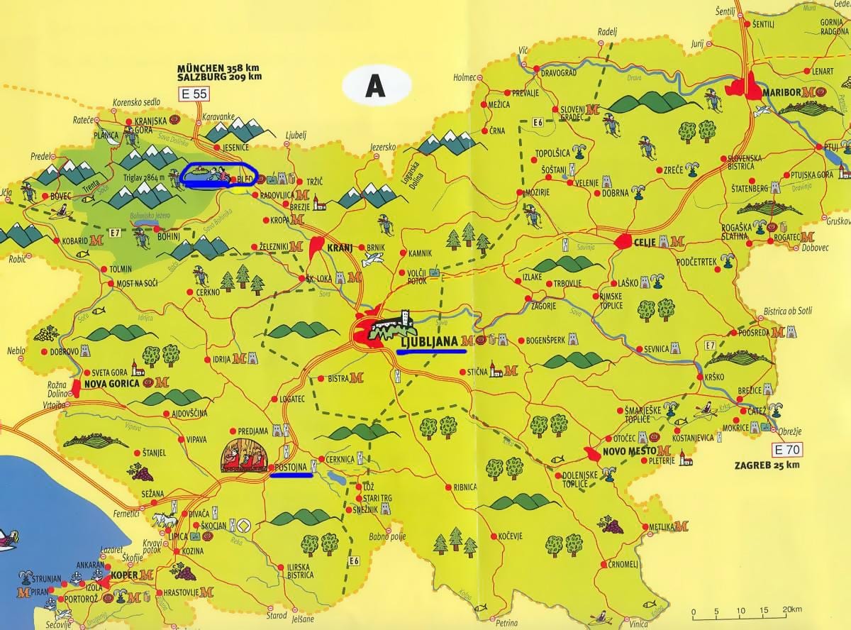 Kartta Slovenian nähtävyydet